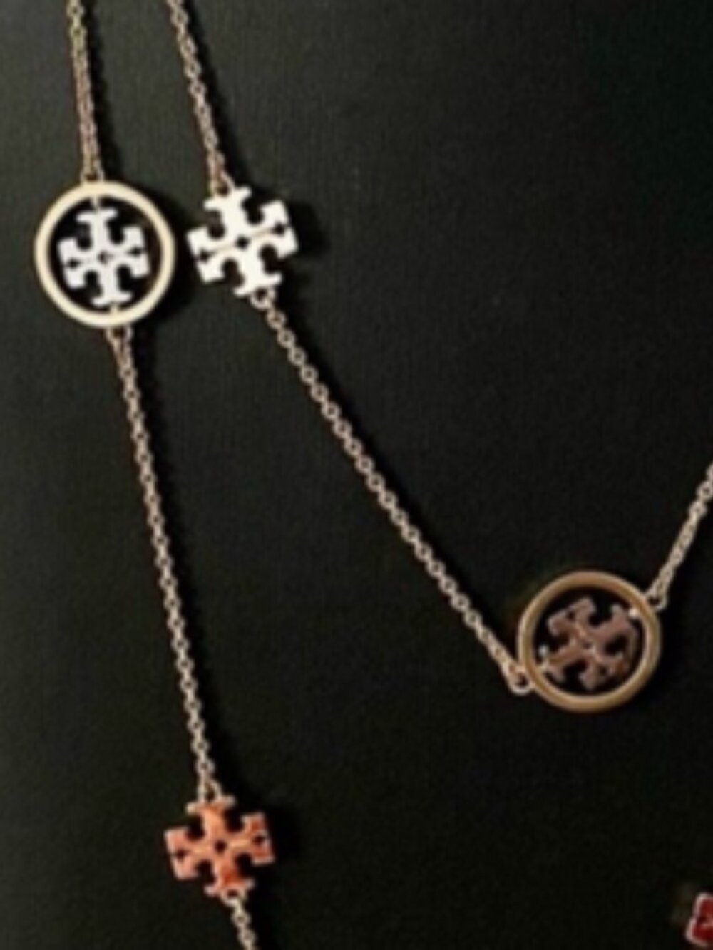 NWOT Tory Burch Miller Long Gold & Silver Logo Chain Necklace - Picture 5 of 5
